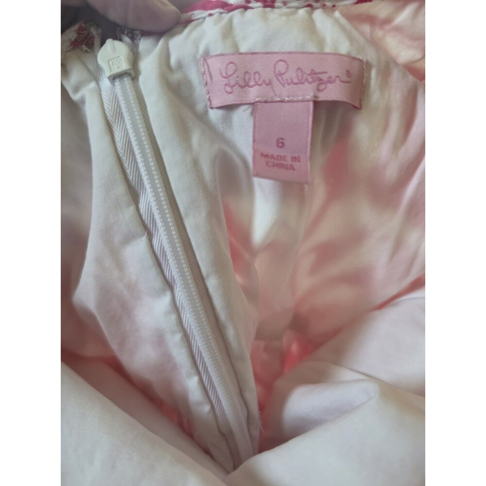 Lilly Pulitzer Girls Size 6 Shift Dress Pink With Adorable Front Bow Sequins - Picture 5 of 8